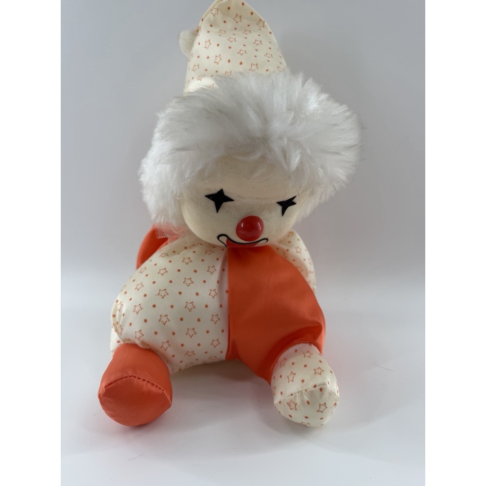 Vintage 1986 Poter Toys Wind Up Musical Clown Plush Doll Red White Hearts 80s